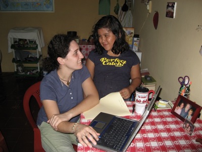 Erin indoors with a friend