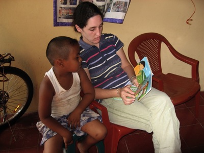 Erin reading to a friend