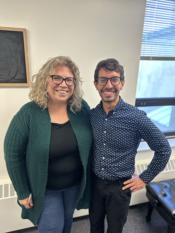 MaryCatherine Moroney, left, poses with Dario Martin after a rehearsal for their upcoming recital.