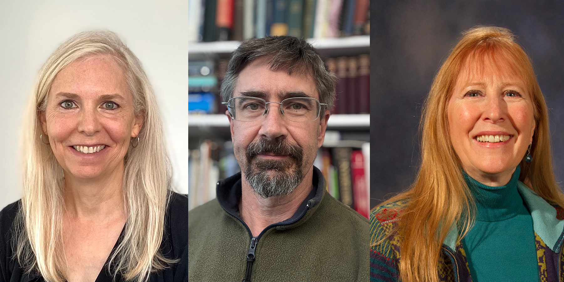 A composite image of head-and-shoulders portraits of Jill Faudree, Derek Sikes and Leslie Shallcross.