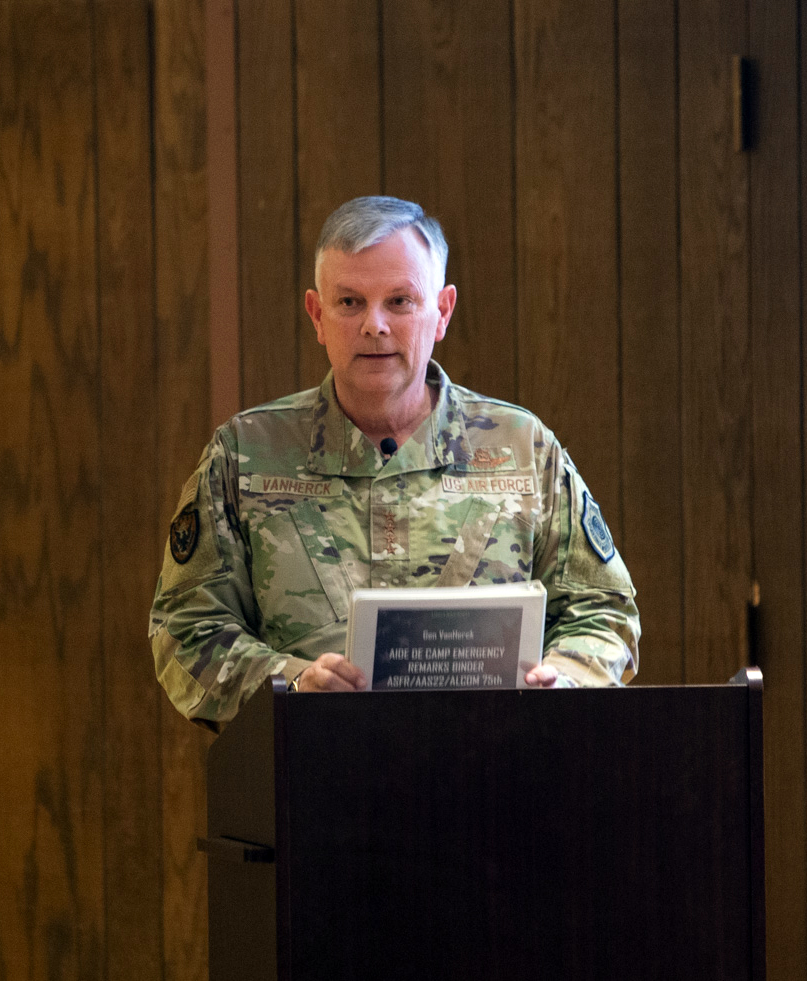 Gen. Glen D. VanHerck speaks to the Arctic Security Forces Roundtable delegations on May 3, 2022, on the University of Alaska Fairbanks campus. 