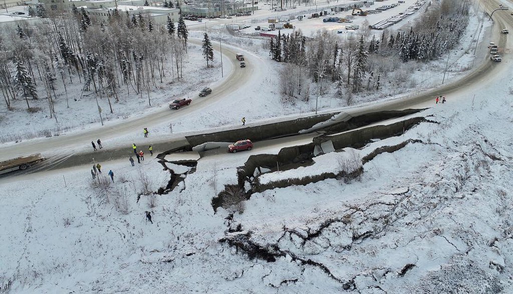 Earthquake damage on Anchorage road in 2018