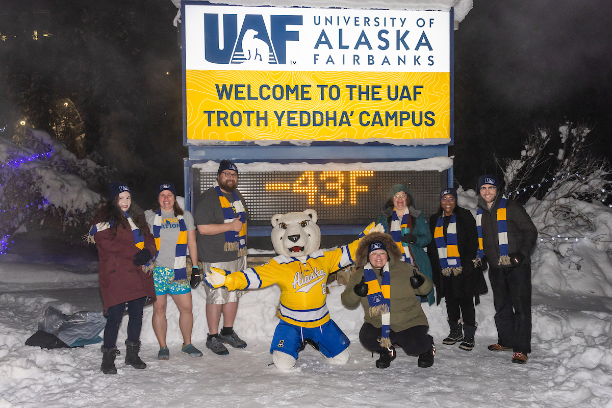 The UAF Financial Aid Department braves the frigid temperatures to join the 