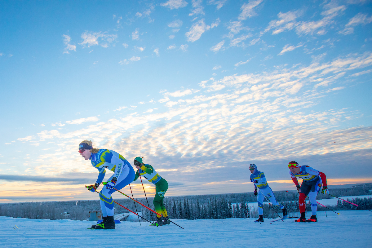 The second day of racing during the 2024 Nordic Cup cross country ski races, a 1.25-kilometer classic technique sprint race, on the Usibelli Ski Trails on the UAF campus Saturday, Dec. 7, 2024.