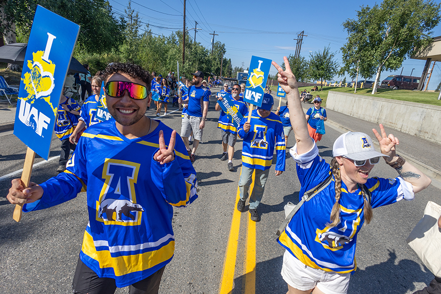 Members of the UAF community participate in the 2025 Golden Days Parade on Saturday, July 19, 2025.