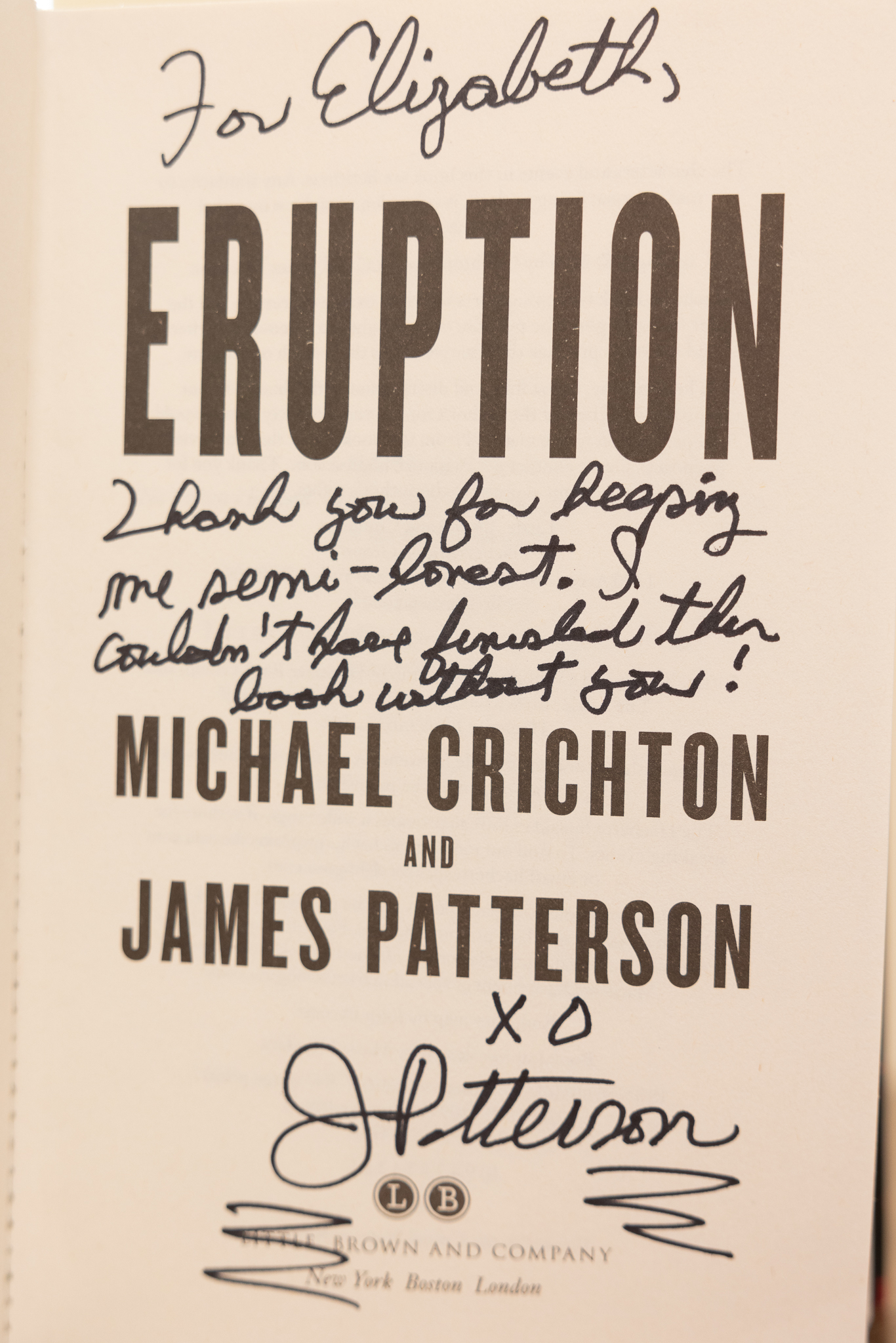 Close-up of book inscription