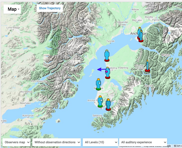 A map of Southcentral Alaska shows places where people saw the fireball.