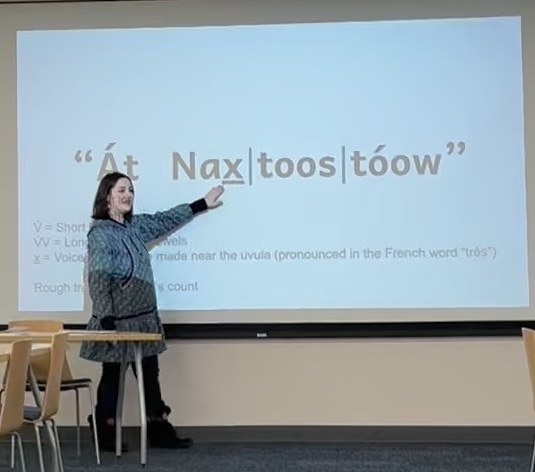 Yal’aq Adele Hagevig, teacher at the Tlingit Culture, Language, and Literacy program in Juneau and UAF School of Education graduate offers a workshop at the Fairbanks Fly-In on Tlingit counting.