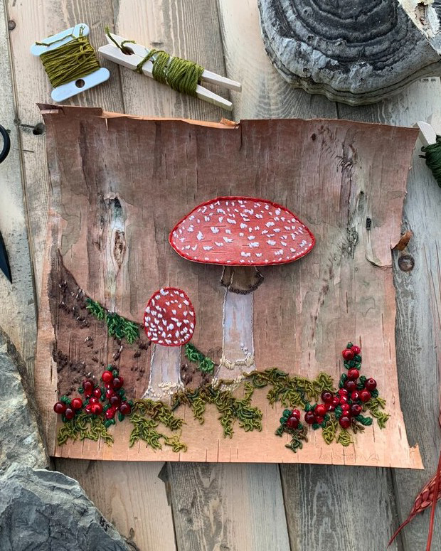 Example of birch bark embroidery.