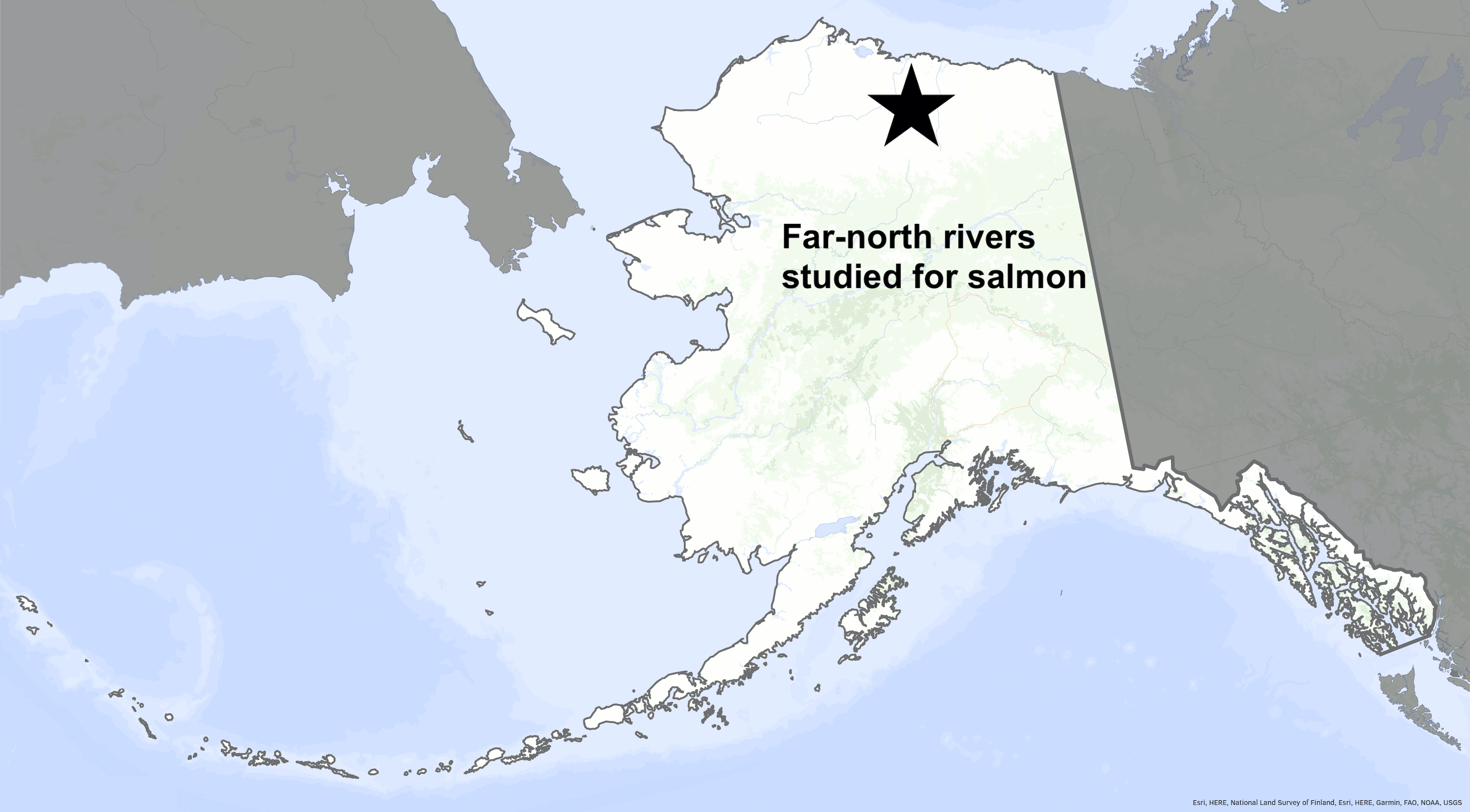 A map of Alaska indicates the location of rivers on the North Slope.
