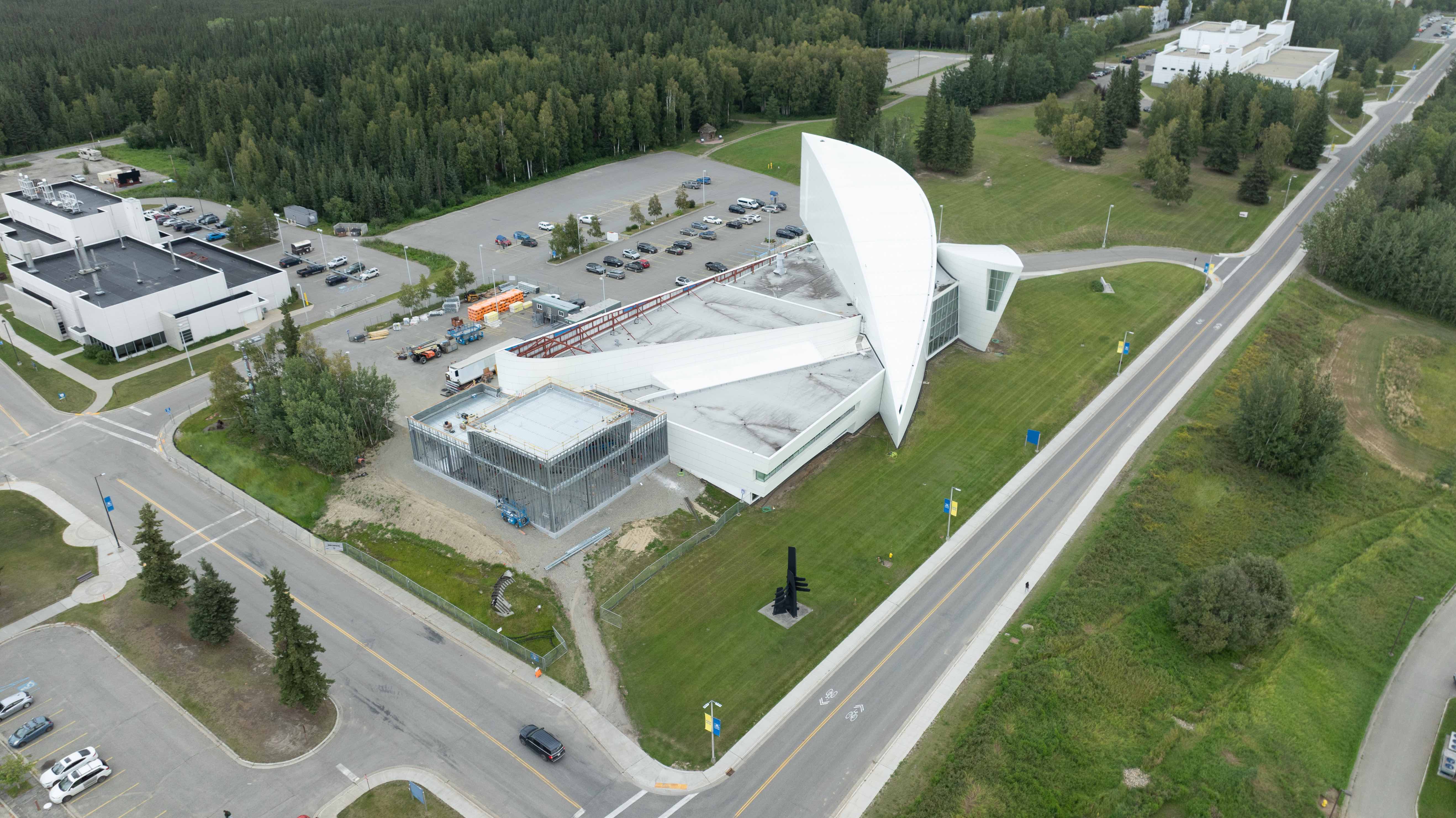 Aerial view of planetarium construction
