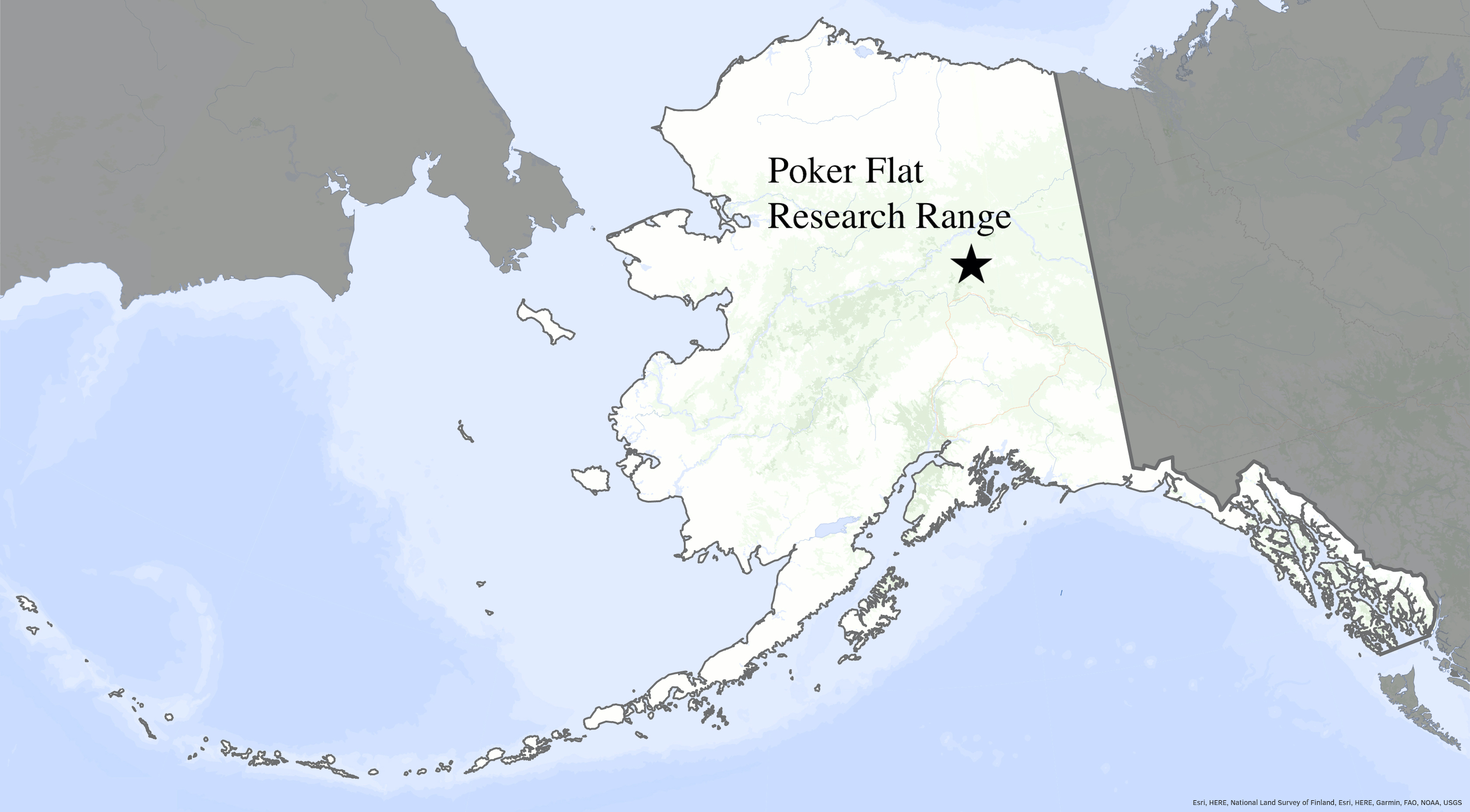 A map shows the location of the Poker Flat Research Range in central Alaska.