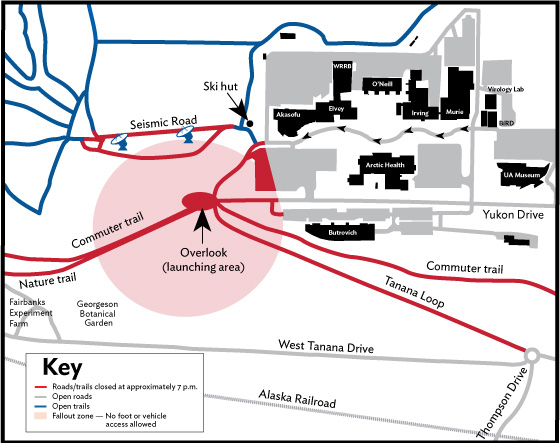 A map of the 2021 Sparktacular event site on UAF's West Ridge.