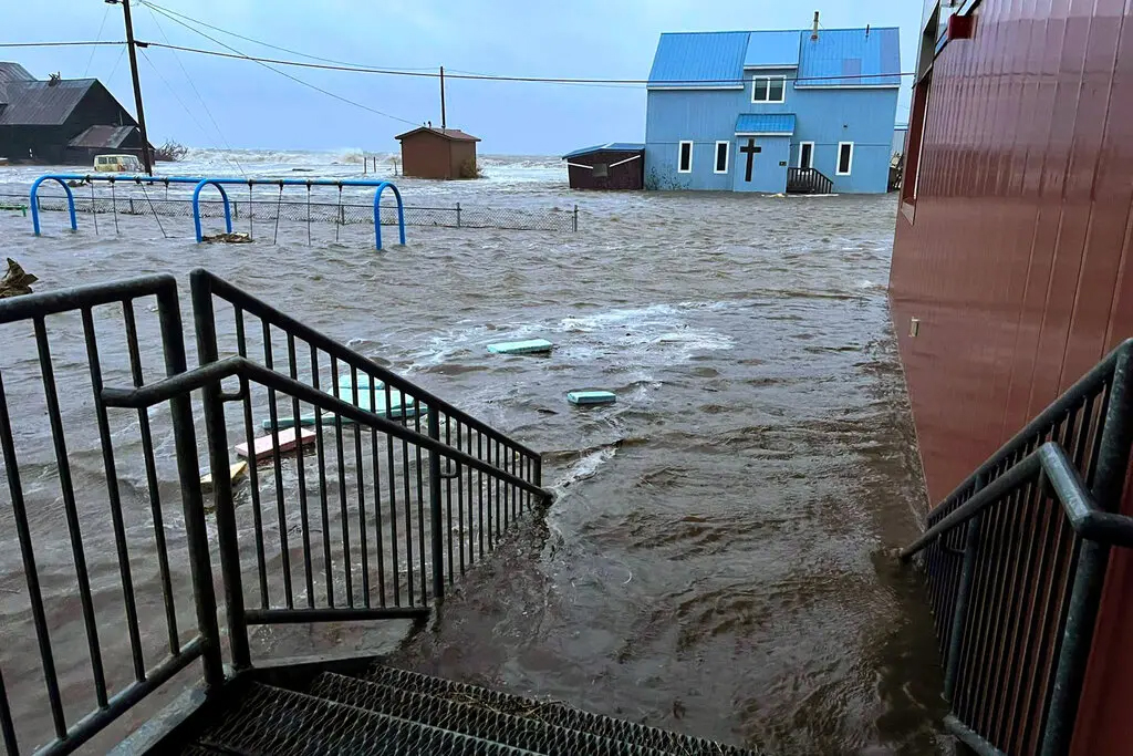 flood waters around a building