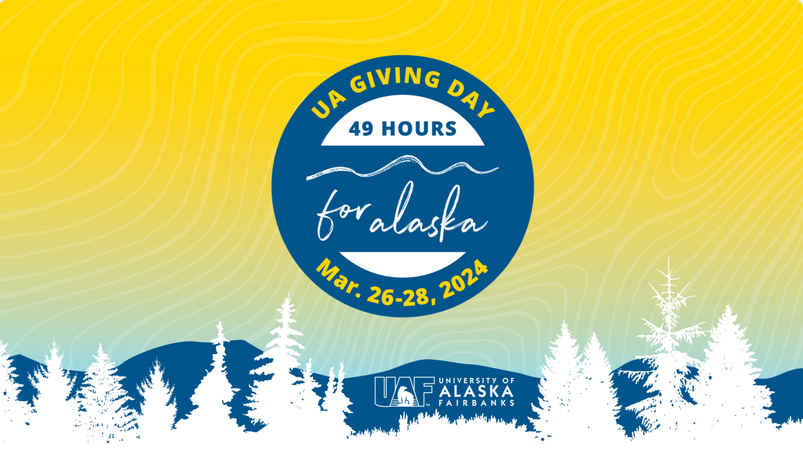 University of Alaska Giving Day 2024 logo on a UAF background graphic.
