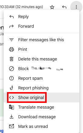 Screenshot from Gmail