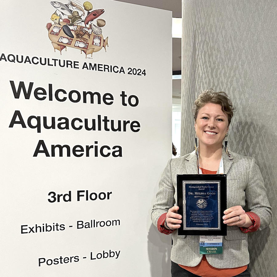 Melissa Good with the U.S. Aquaculture Society’s 2024 Distinguished Early Career Award.