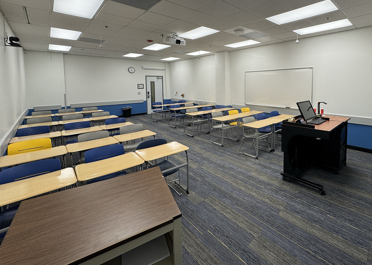 A classroom in the Gruening building after repairs were completed.