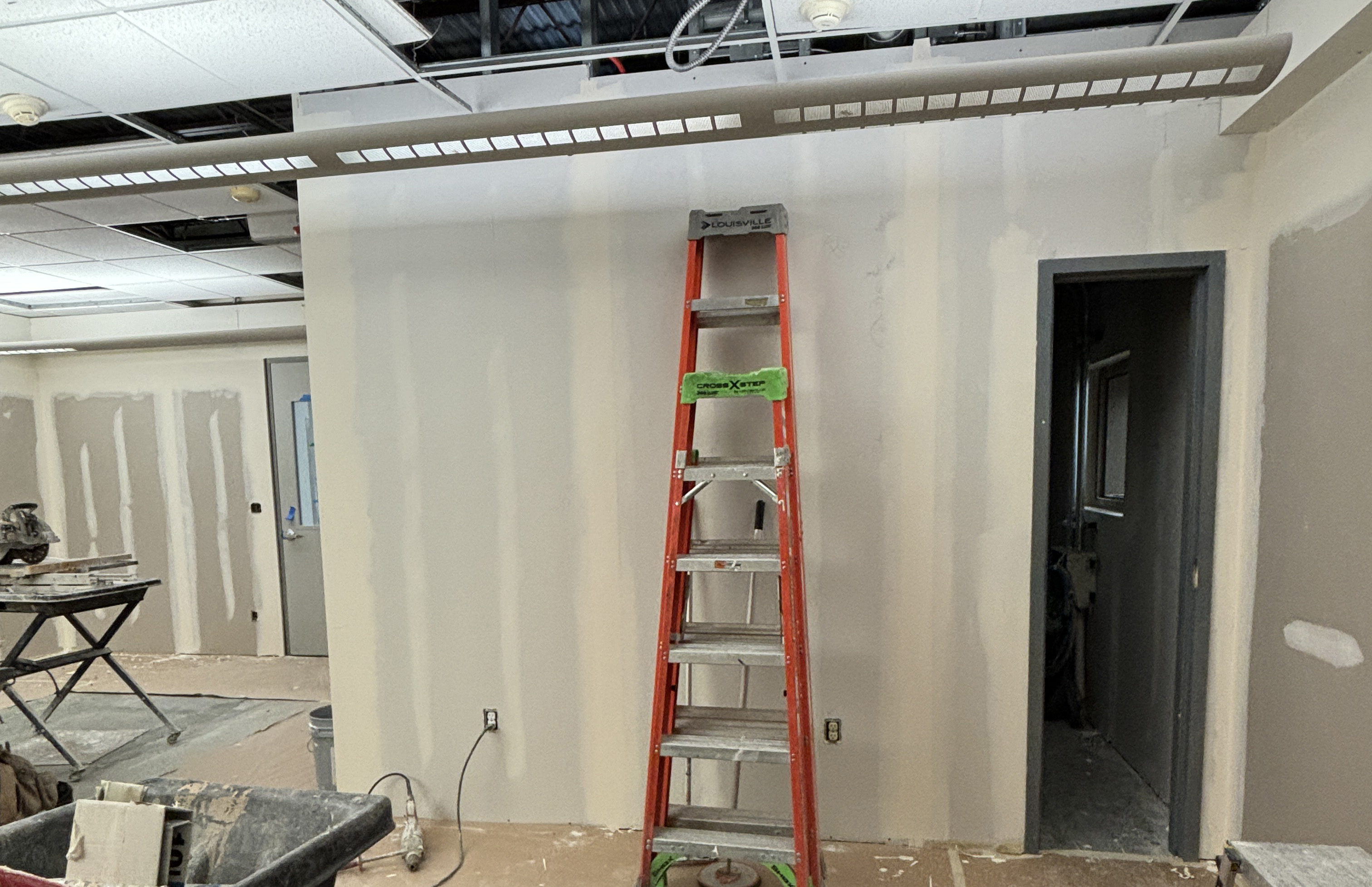 Construction of the new single ADA-compliant restroom being built in the Hess Commons near the Campus Cache.