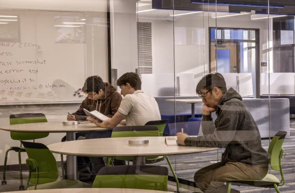 Students study in one of the Student Success Center rooms.