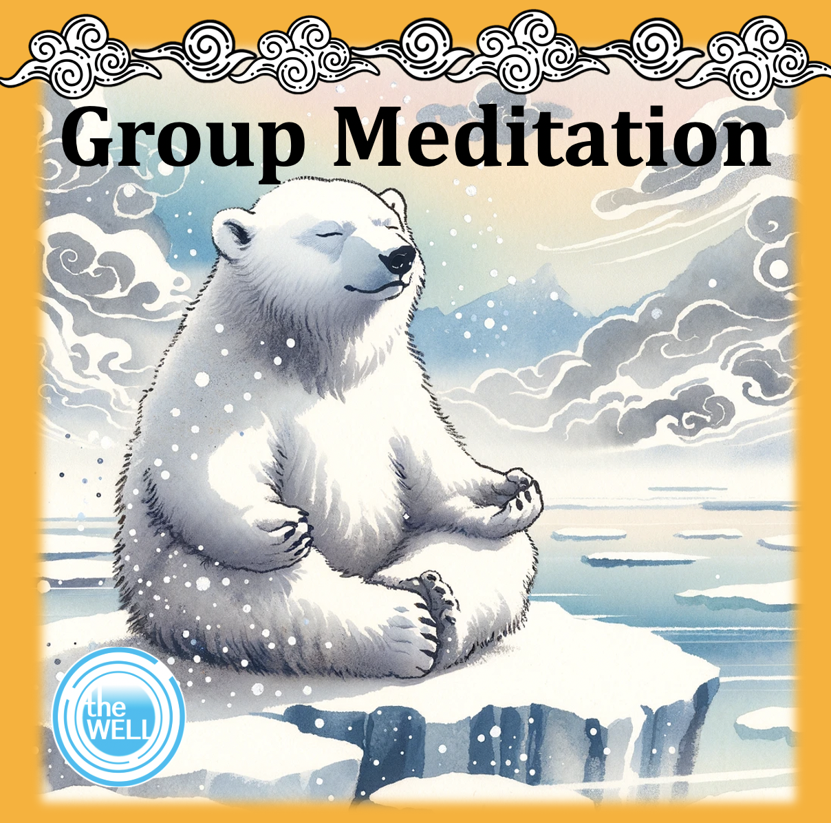 The Well graphic of a polar bear meditating.