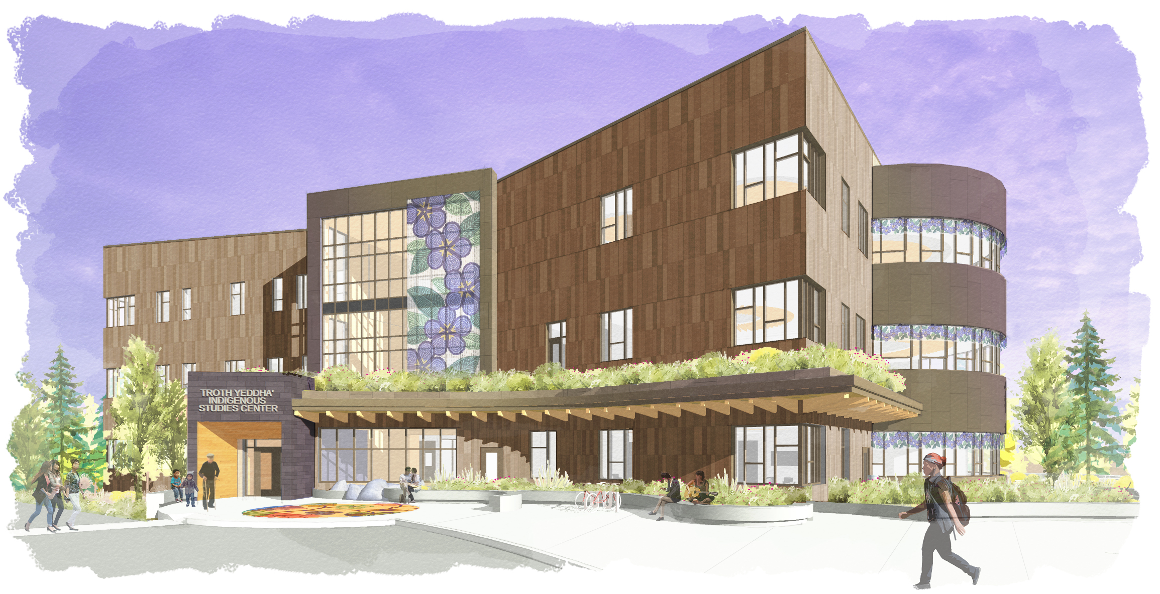 an artist's rendering of brown building with large glass windows