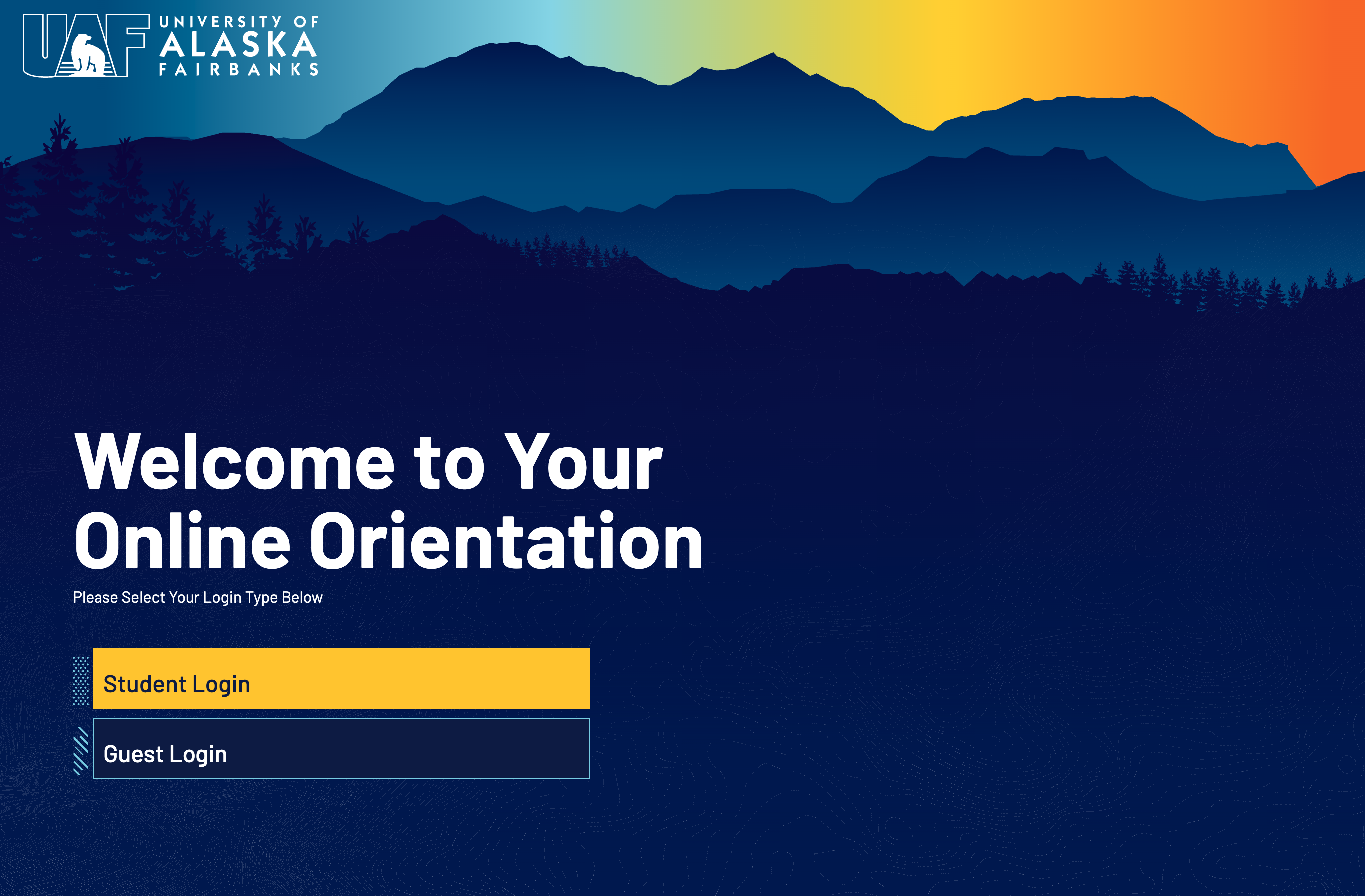 Screenshot of the UAF Online Orientation login page