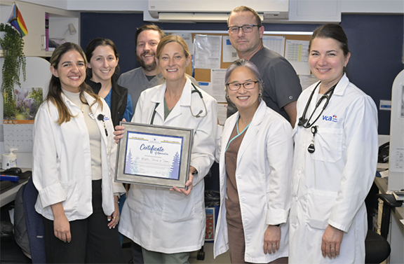 Dr. Kristin Terrio and her team at VCA Alexandria Hospital in Alexandria, Virginia, with their certificate on July 23, 2026.