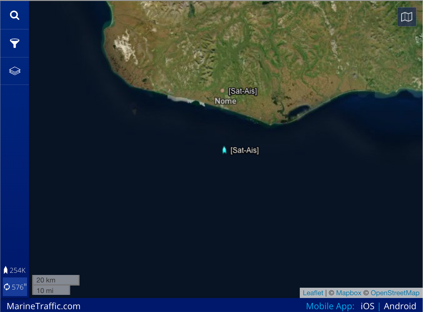 Screen shot of Marine Traffic Automated Identification System Map