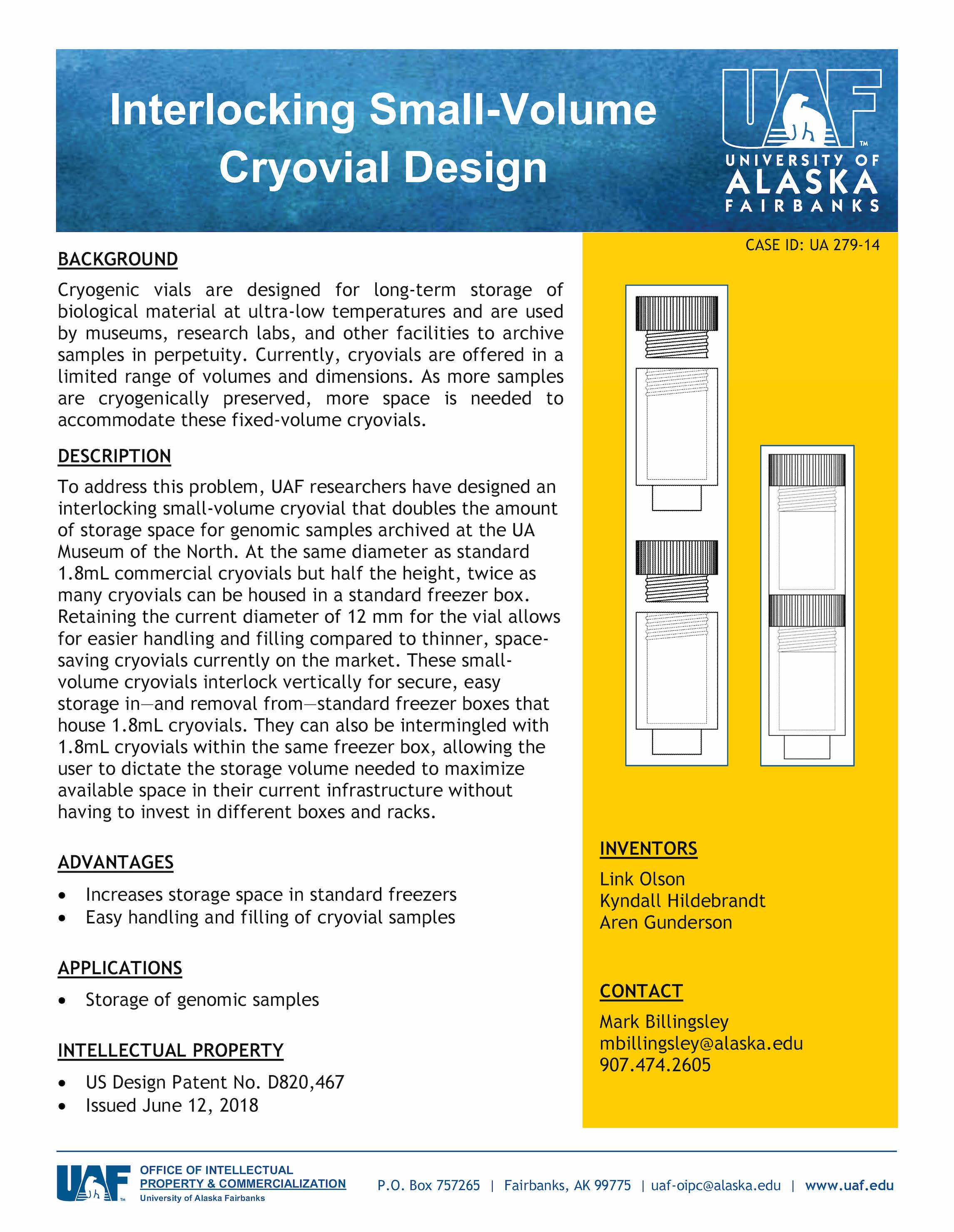 UAF Technology - Interlocking Small-Volume Cryovial Design