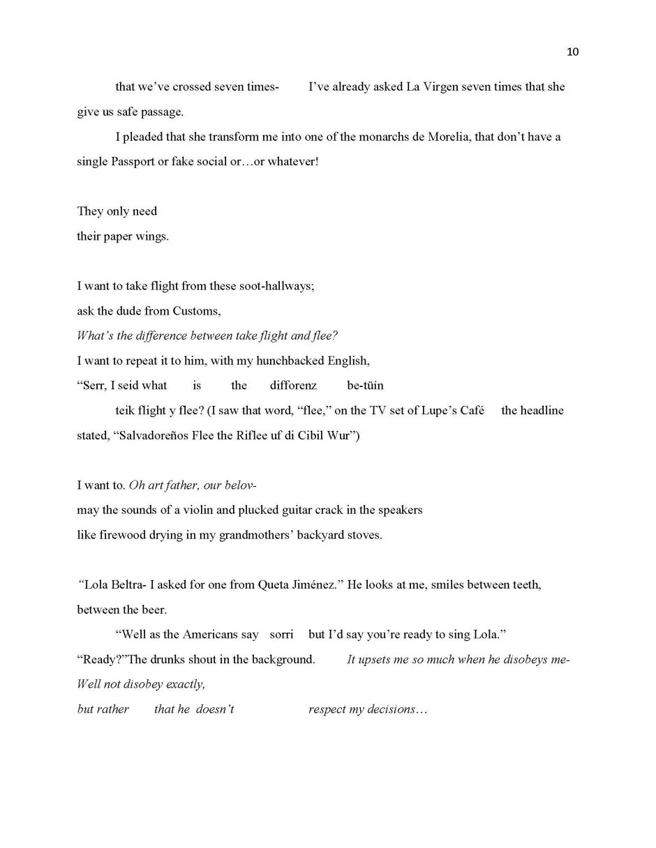 page 10, translation of 13 Ways of Looking at a Paloma Negra