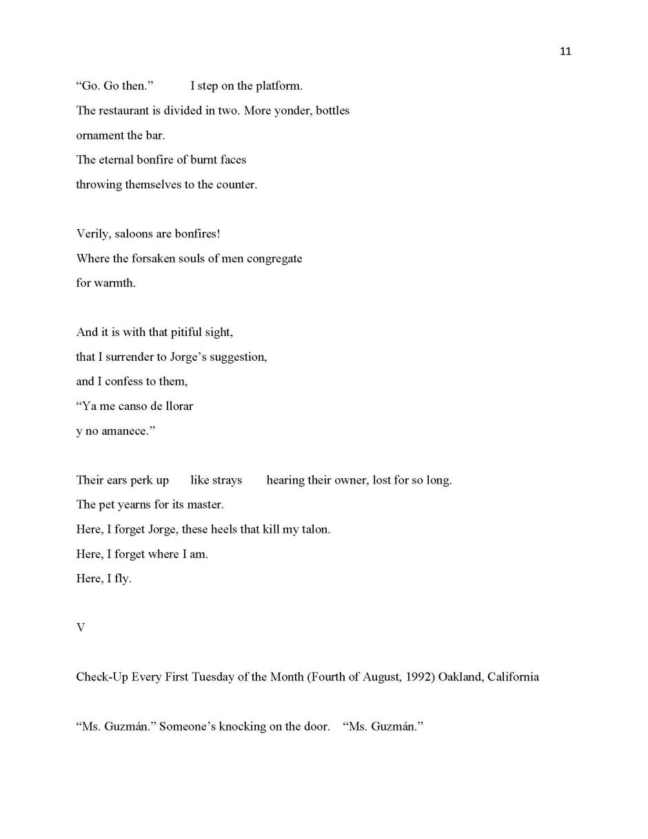 page 11, translation of 13 Ways of Looking at a Paloma Negra