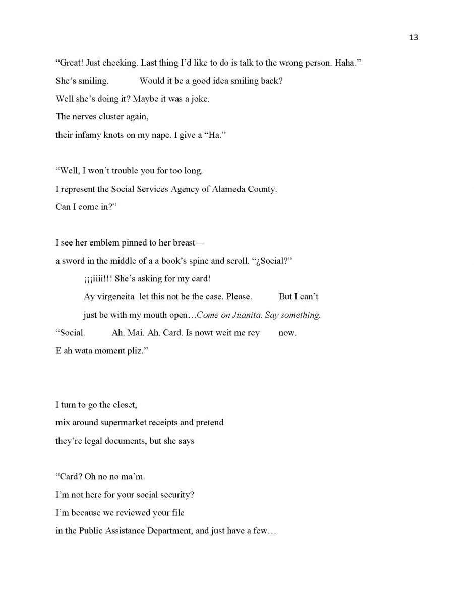 page 13, translation of 13 Ways of Looking at a Paloma Negra