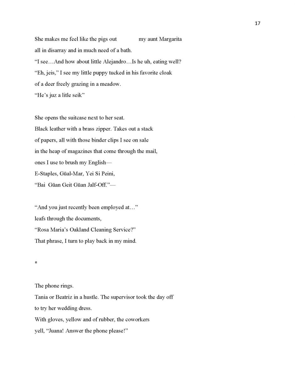 page 17, translation of 13 Ways of Looking at a Paloma Negra