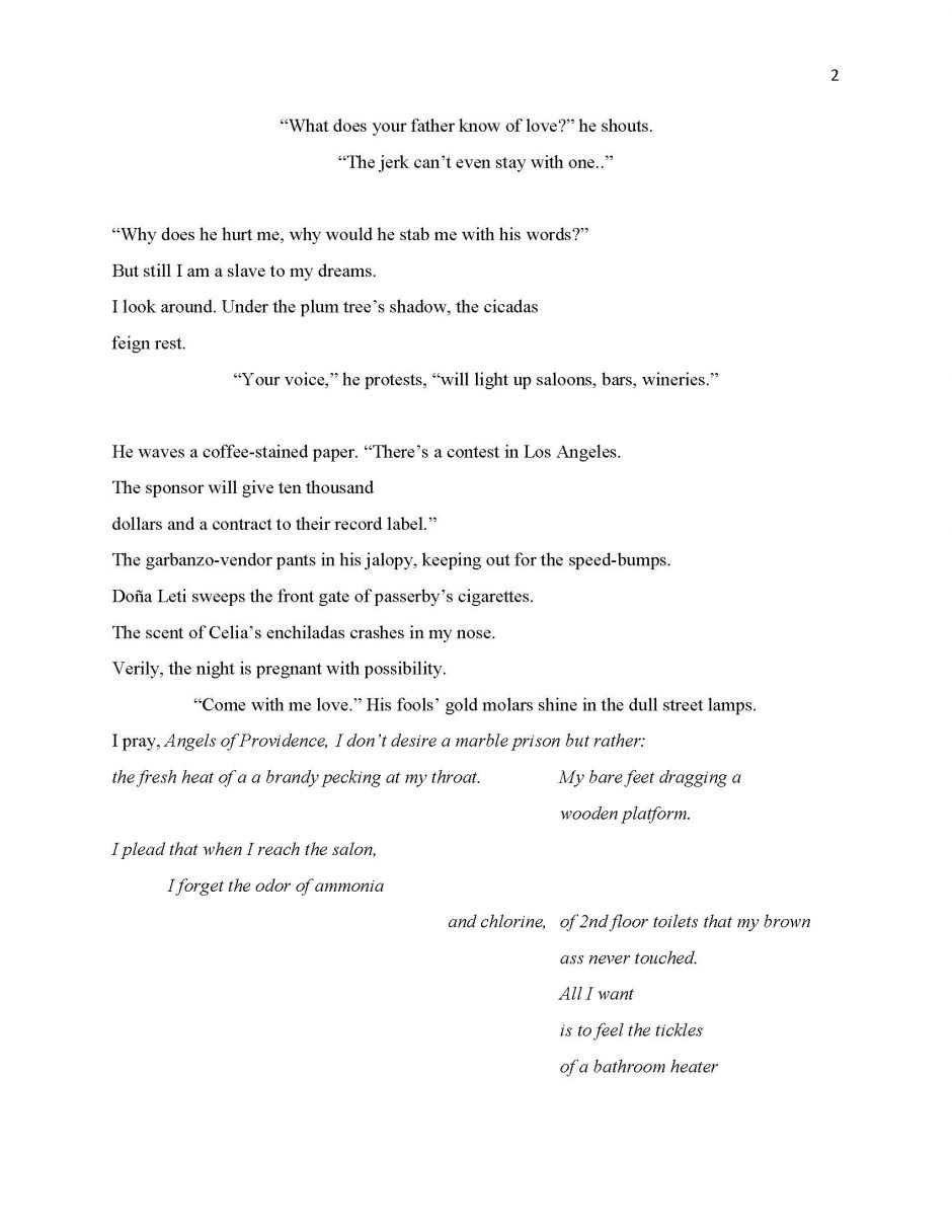 page 2, translation of 13 Ways of Looking at a Paloma Negra