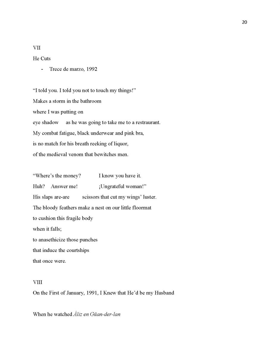 page 20, translation of 13 Ways of Looking at a Paloma Negra