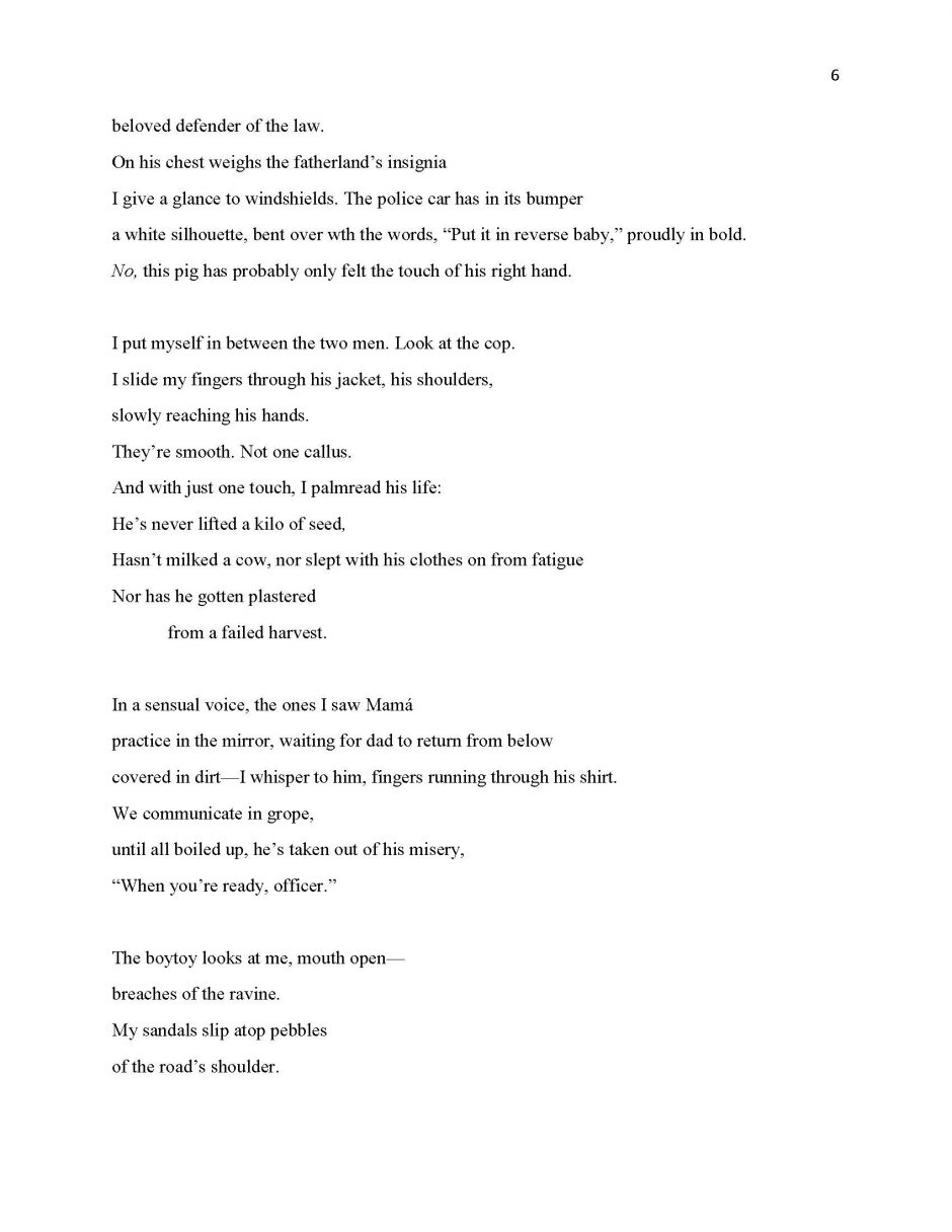 page 6, translation of 13 Ways of Looking at a Paloma Negra