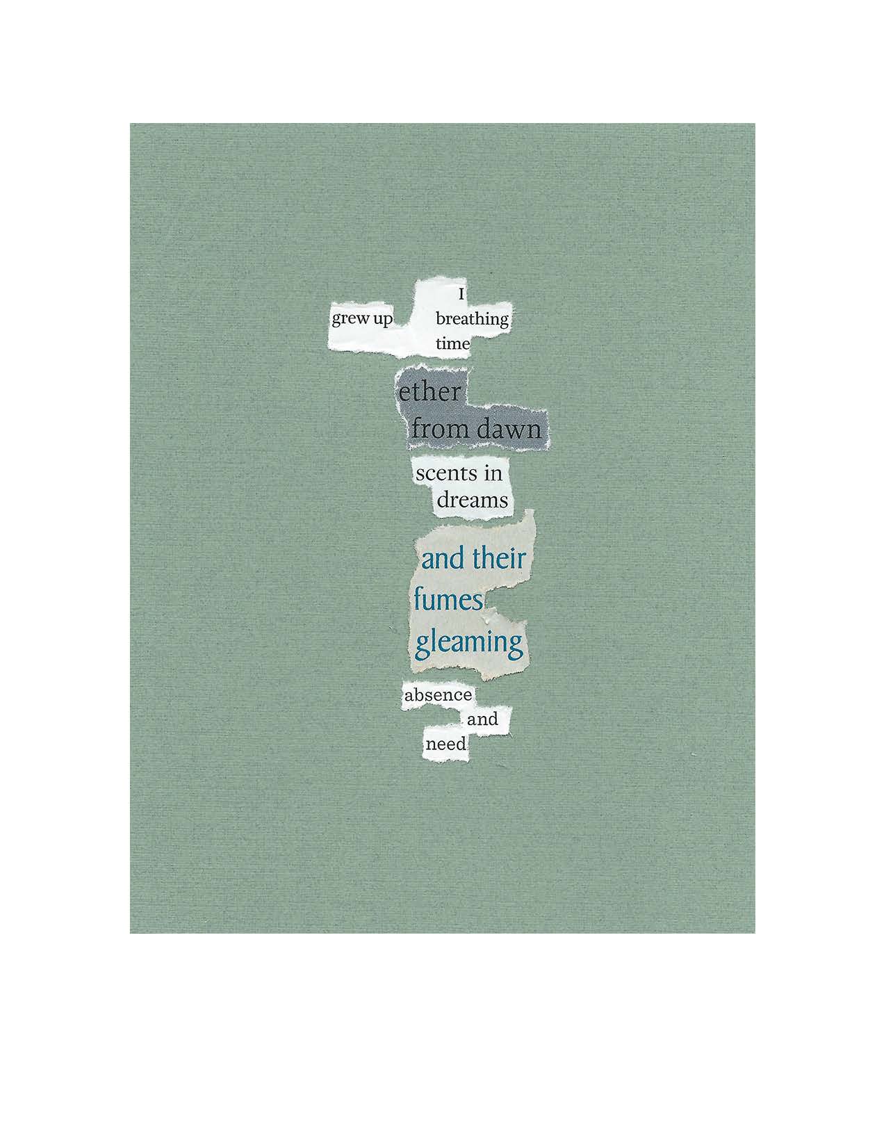 Collaged poem by J.I Kleinberg on a green background