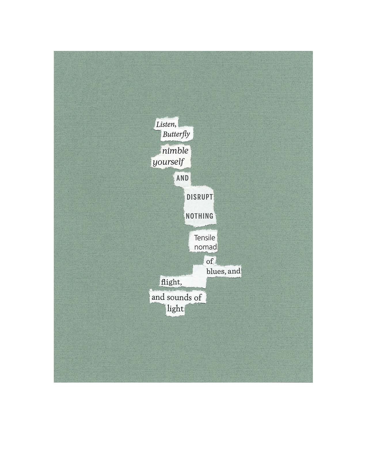 Collaged poem by J.I Kleinberg on a green background