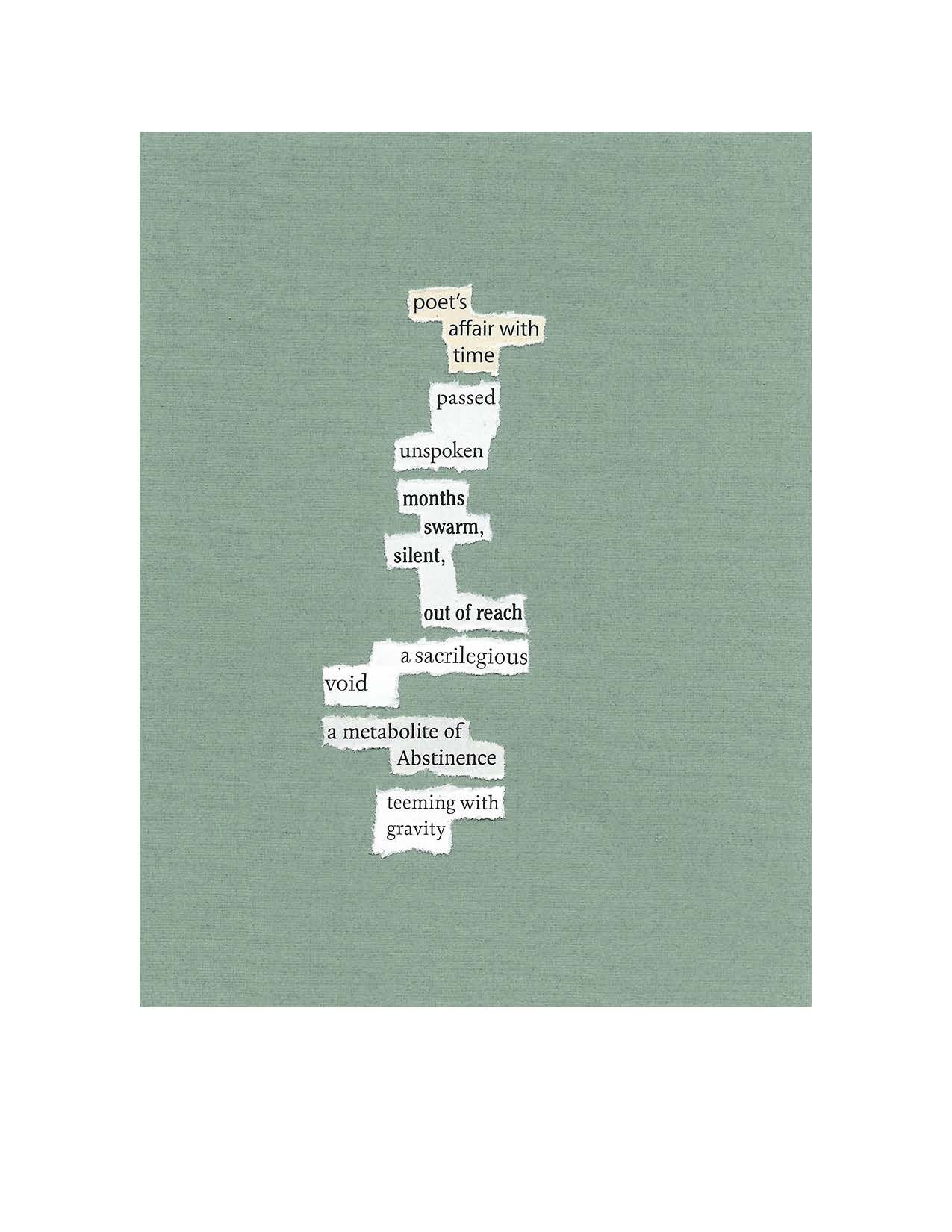 Collaged poem by J.I Kleinberg on a green background