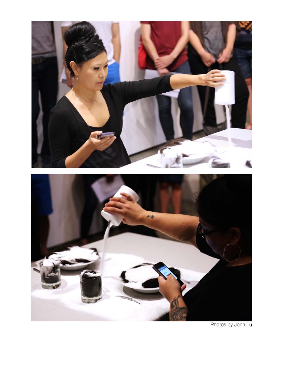 A close up of each particpant pouring salt