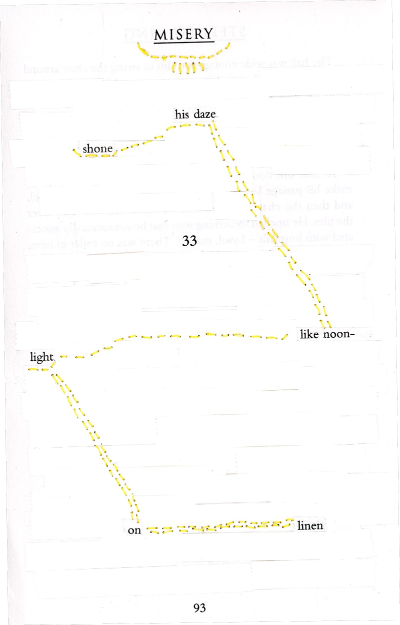 A page from Stephen King's book Misery with selected words presented