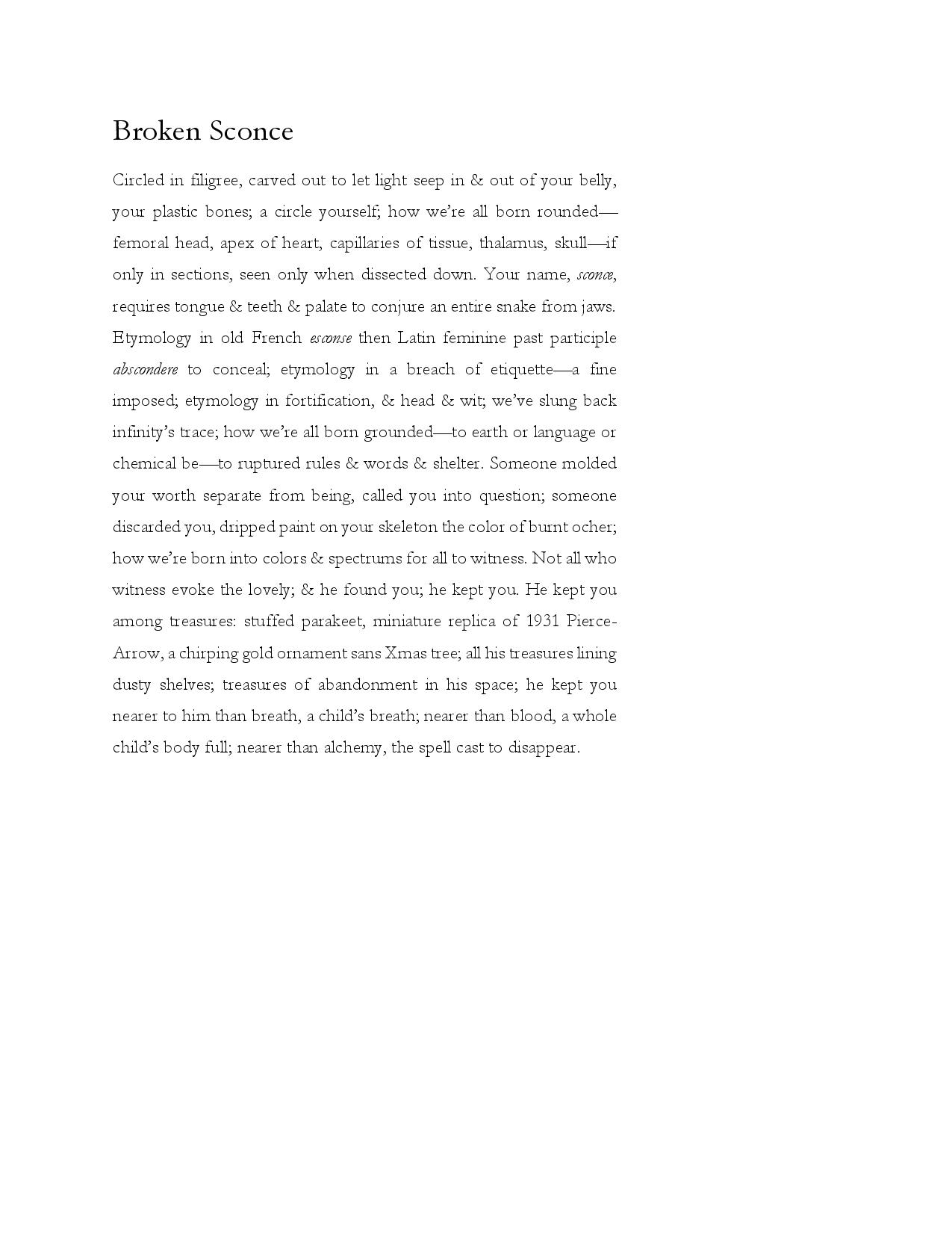 Broken Sconce formatted poem