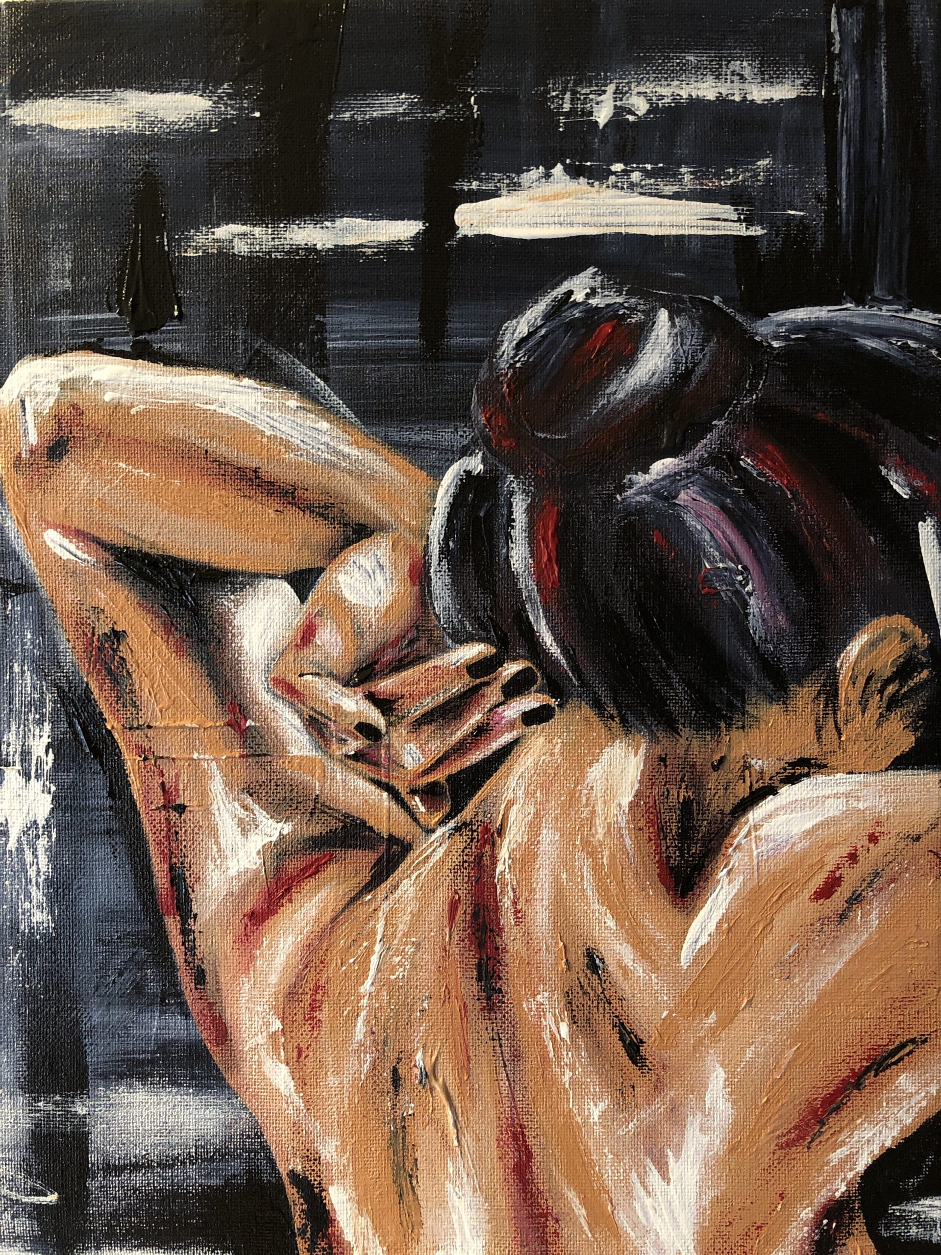 Composure Painting of a woman putting her hair up