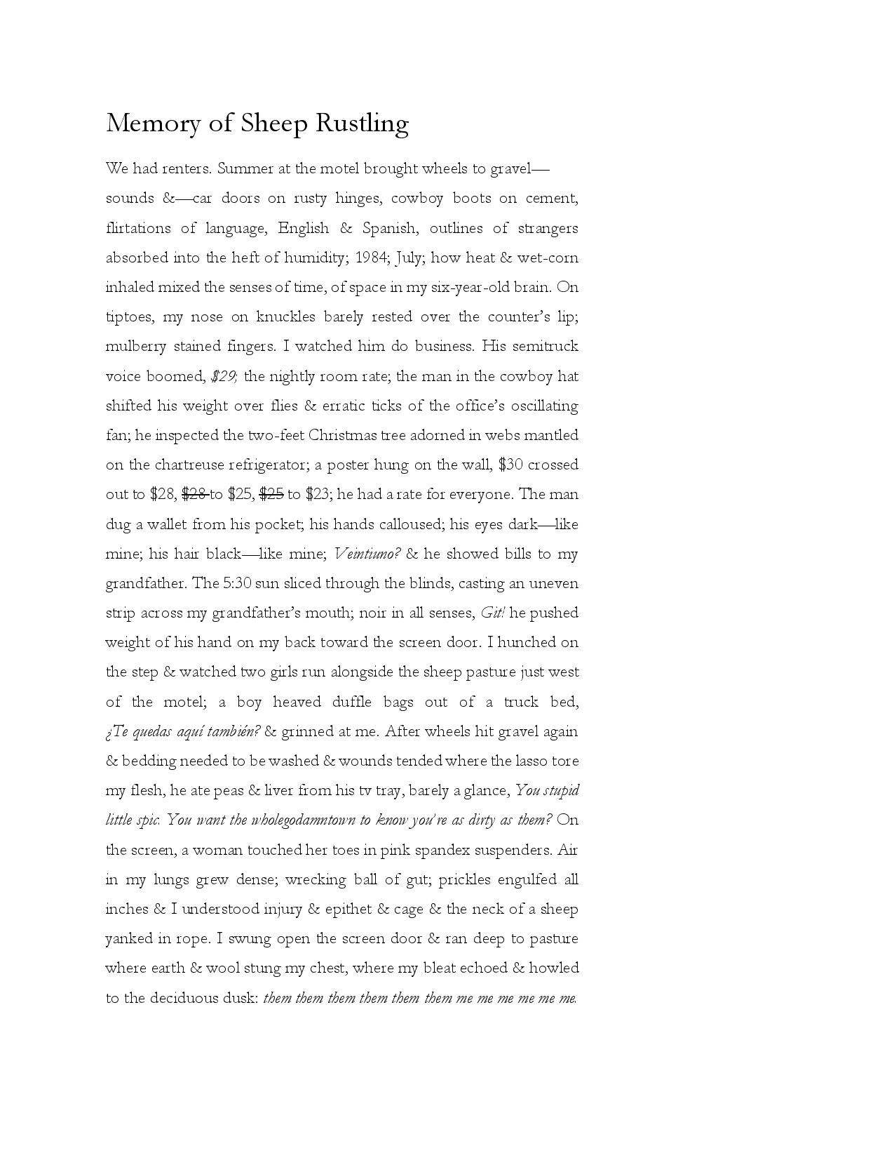 Memory of Sheep Rustling formatted poem