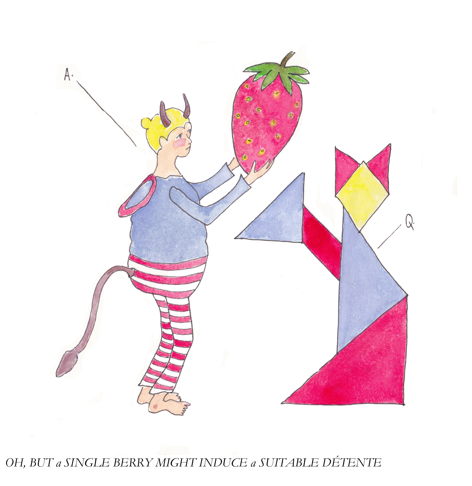 Tangrams Person with a tail holding a giant strawberry