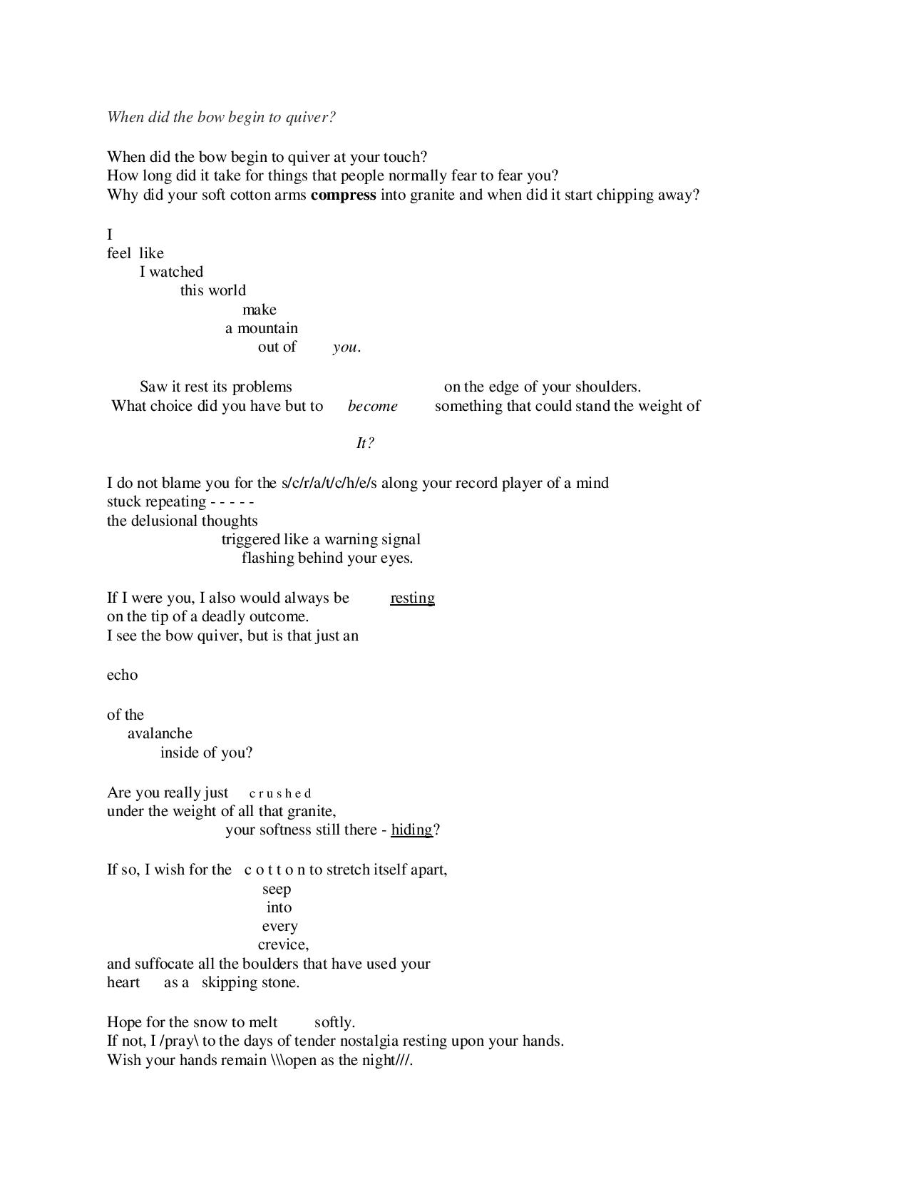 When did the boow begin to quiver? Formatted poem by SHerdes Leona