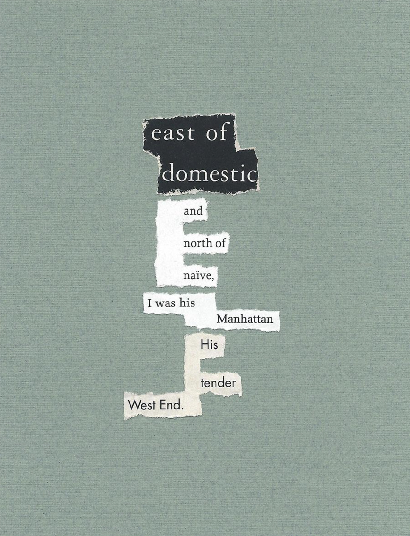 Collage of cutout words creating the poem East of Domestic | courtesy of J I Kleinberg