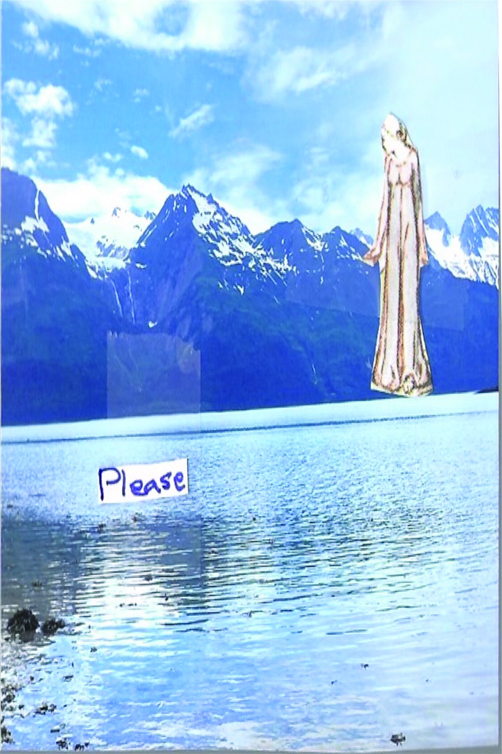 Please, collage from a photo by Margaret Saigh, taken on the Ayiklutu Trail, Haines, Alaska