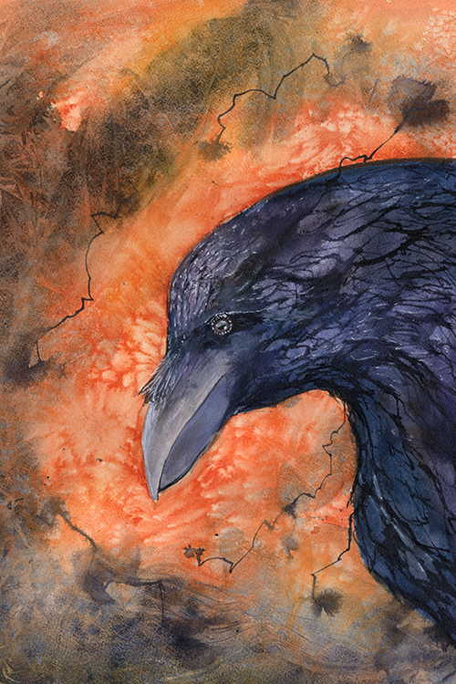 Permafrost Issue 47.2 cover, drawing of a raven on a red textured background